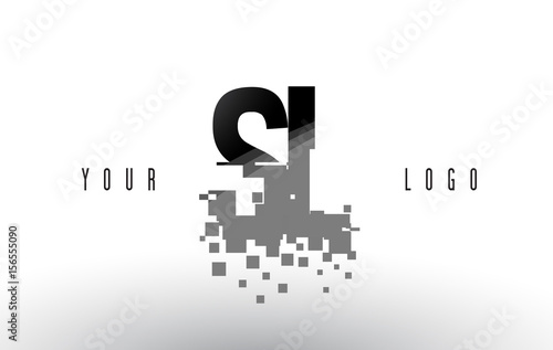 SL S L Pixel Letter Logo with Digital Shattered Black Squares