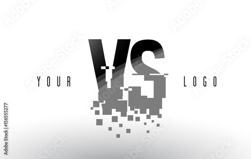 VS V S Pixel Letter Logo with Digital Shattered Black Squares