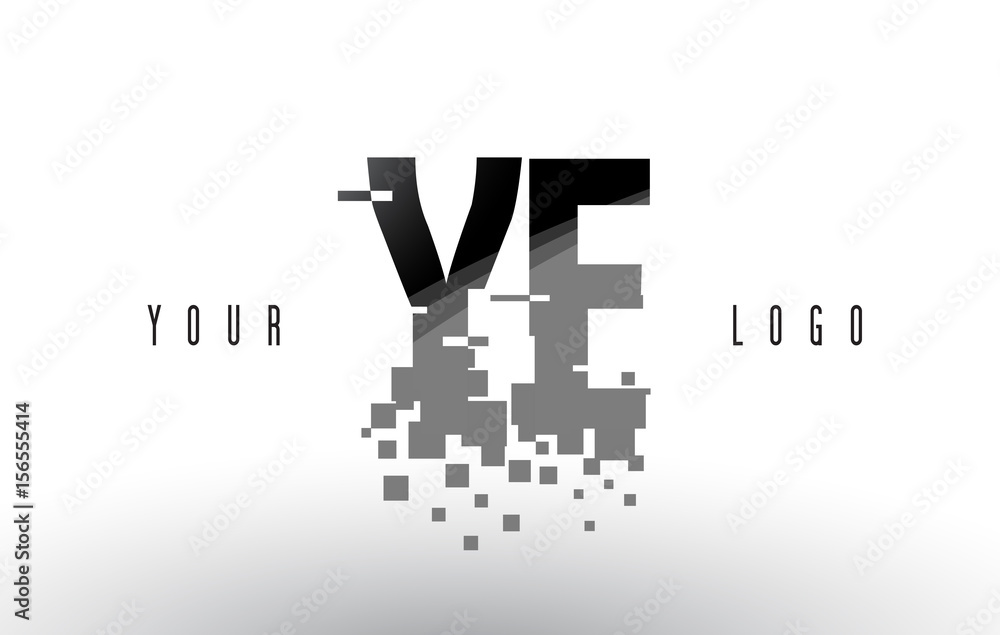 Fototapeta premium YE Y E Pixel Letter Logo with Digital Shattered Black Squares