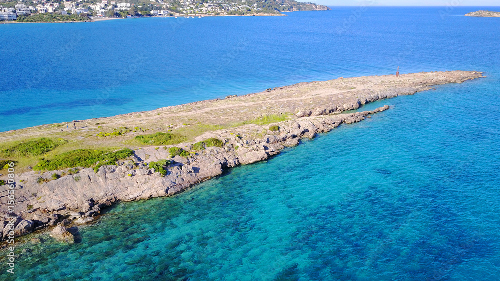 Aerial drone photo of bay in Porto Rafti, Mesogeia, Attica, Greece