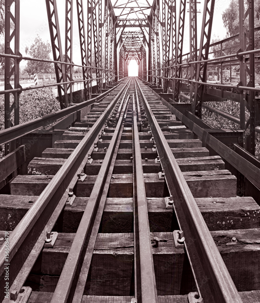 Fototapeta premium Railroad bridge in thailand ,Sepia color effect vintage style