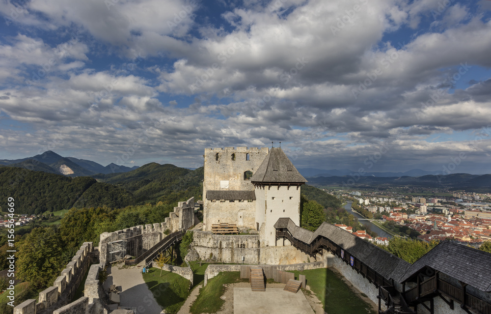 Medieval castle with the town Celje in background, Slovenia