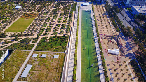 Aerial drone photo of Stavros Niarhos cultural center in Faliron, Attica, Greece