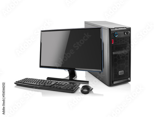 Modern desktop PC computer isolated. photo