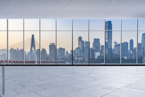 cityscape and skyline of chongqing from glass window
