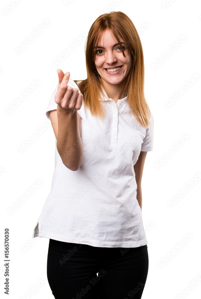 Beautiful young girl making money gesture Beautiful young girl making money gesture