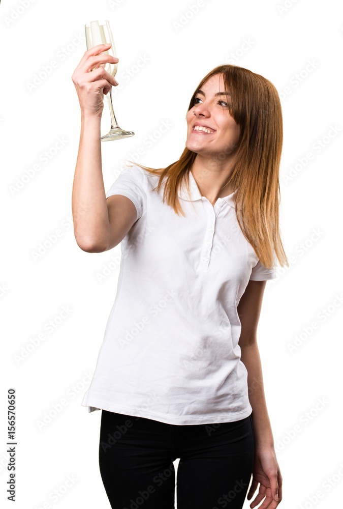 Obraz premium Happy Beautiful young girl with champagne