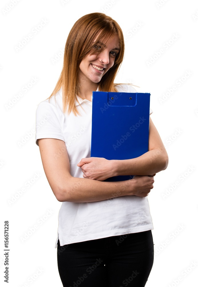 Happy Beautiful young girl holding a folder Happy Beautiful young girl holding a folder