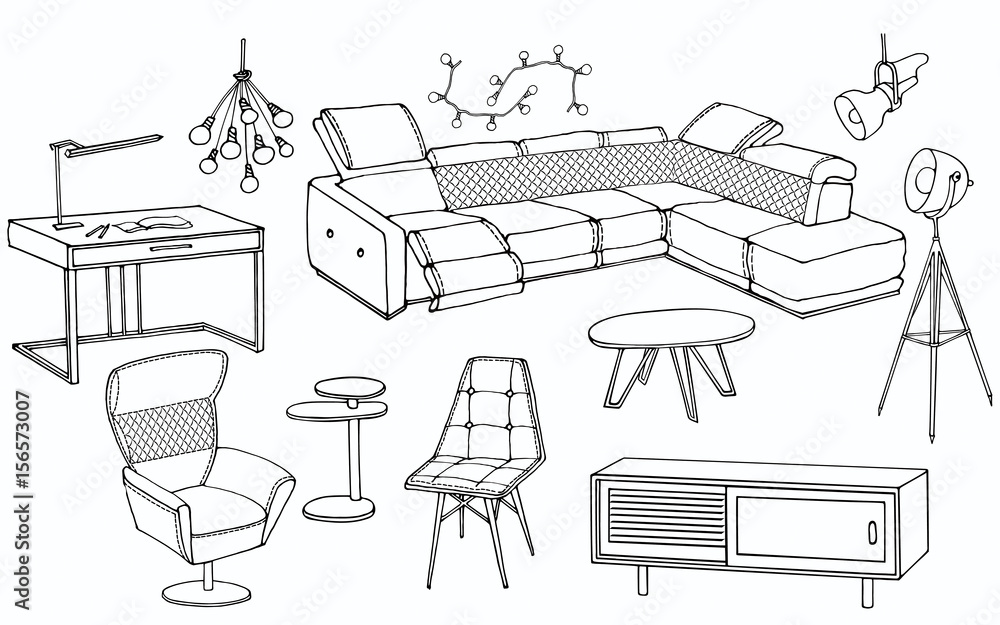 Loft sofa 1 sketch of a set of furniture for the living room in the loft ,