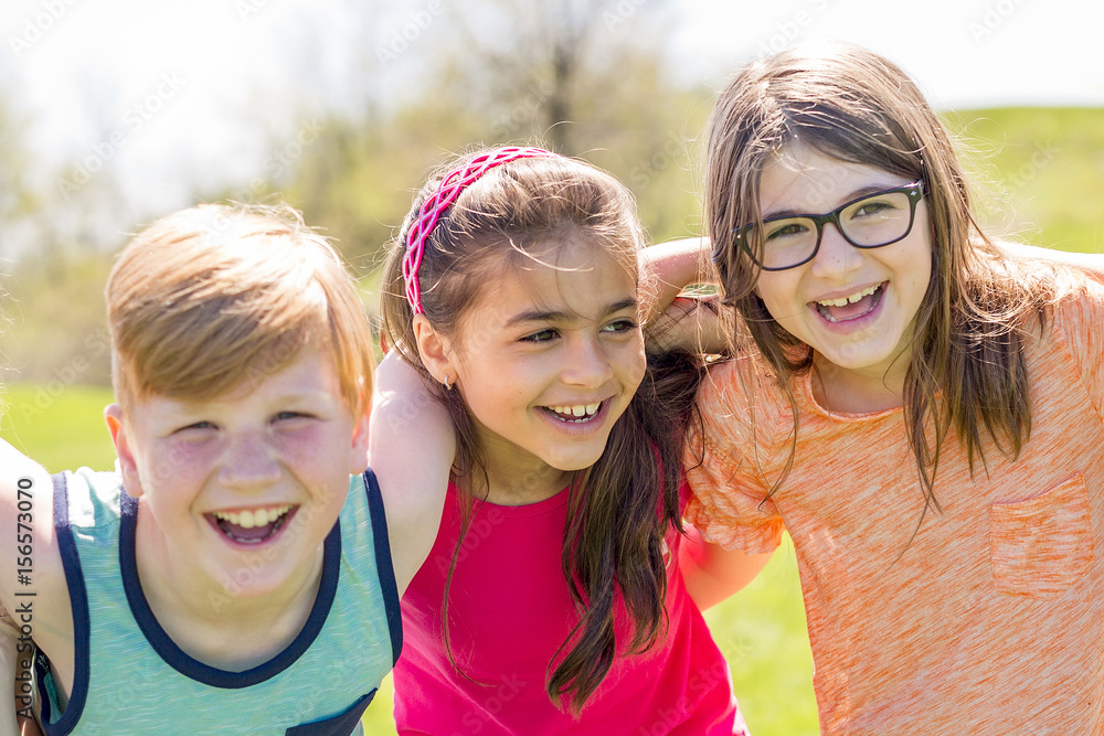 Fototapeta premium Group of child have fun on a field