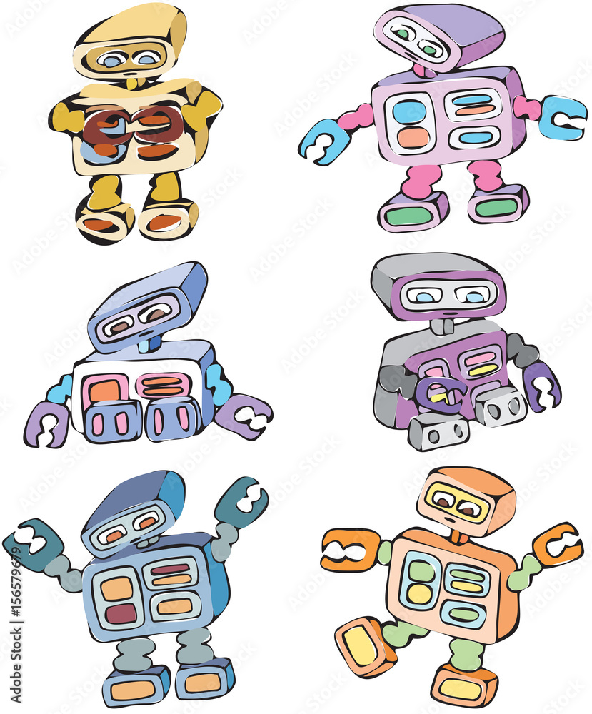Sad Robots Vector Cartoon Sci-fi Sad Robots Vector Cartoon Sci-fi