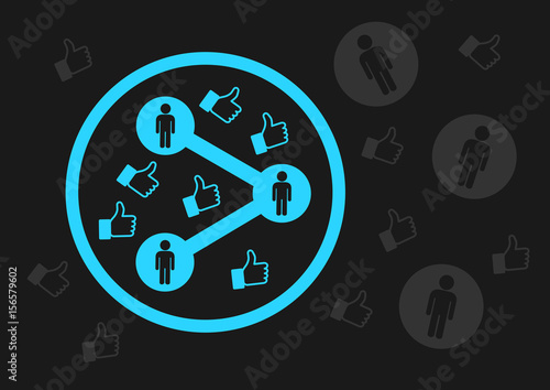 Social media bubble / filter bubble - group of people are together and isolated in the ring and circle. Isolation according to identical likes and shares on networking site and internet