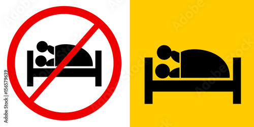 Sexual intercouse - couple is having sex in bed. Ban and prohibition of sexual activity because of rejection and refusal, asexuality, celibacy and abstinence. Simple vector illustration and pictograms photo