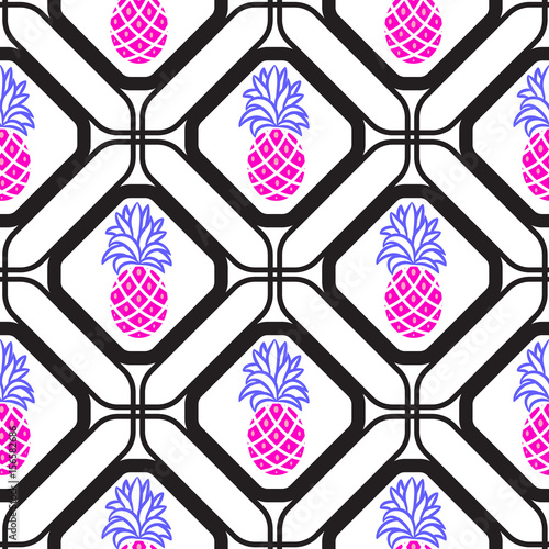 Pineapples in rhombuses geometric seamless tile pattern.