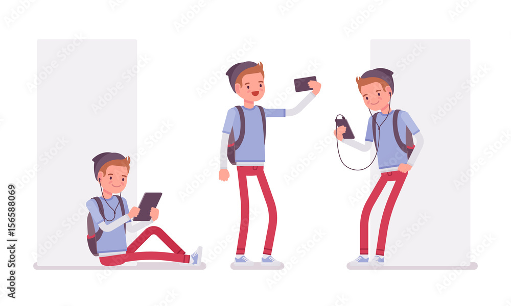 Teenager boy using different gadgets Teenager boy using different gadgets