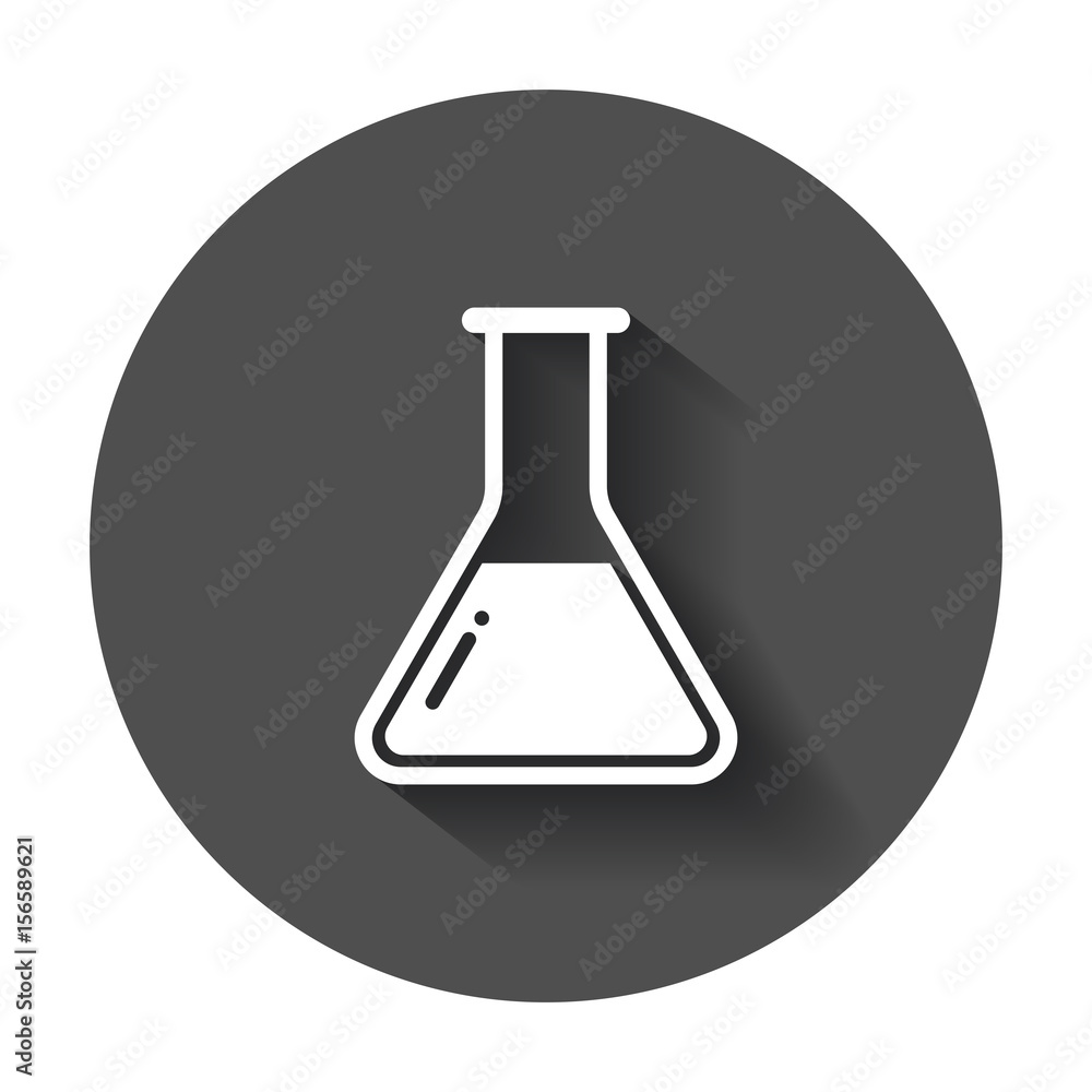 Chemical test tube pictogram icon. Laboratory glassware or beaker equipment isolated on white background. Experiment flasks with long shadow. Chemical test tube pictogram icon. Laboratory glassware or beaker equipment isolated on white background. Experiment flasks with long shadow.
