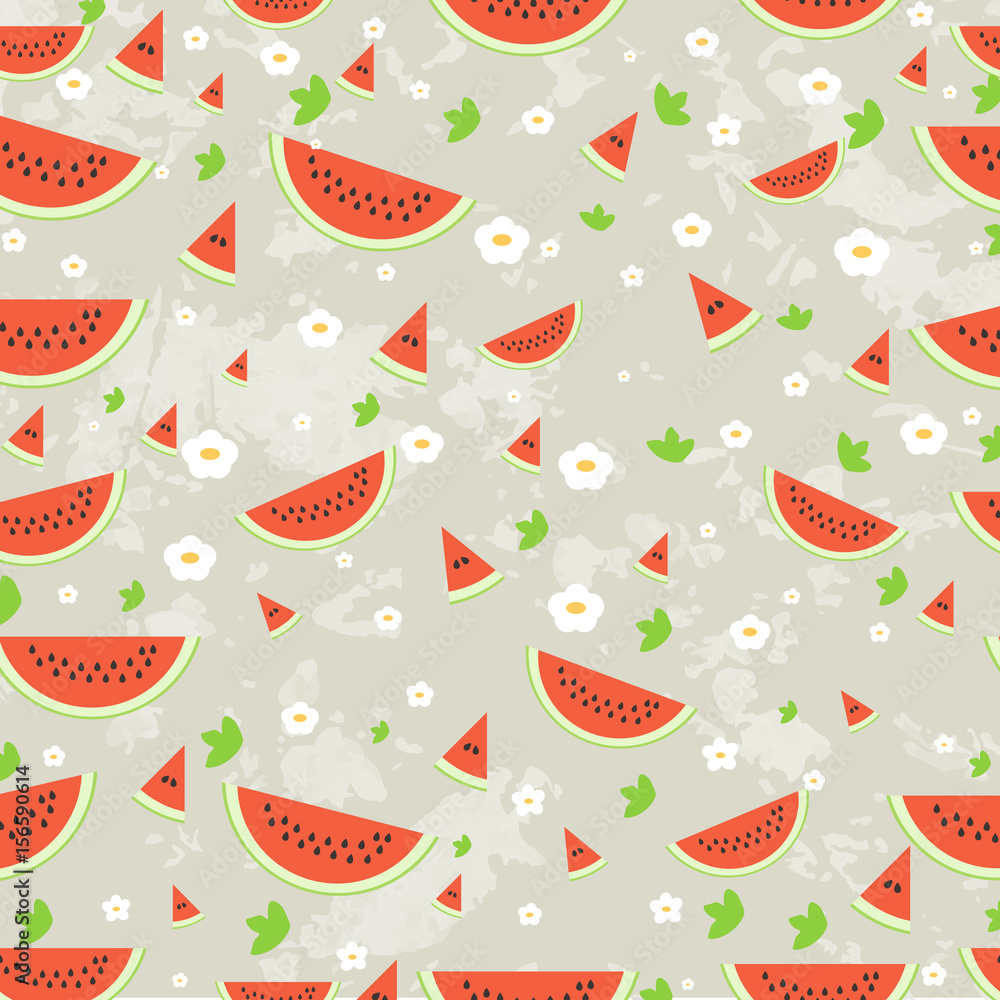 watermelon with white flowers and green leafs background.vector illustration. watermelon with white flowers and green leafs background.vector illustration.