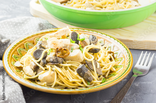 Canvas Print Creamy pasta with mushrooms and chicken.