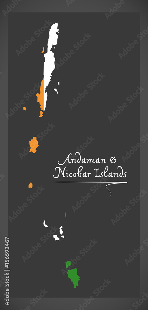 Andaman and Nicobar Islands map with Indian national flag illustration ...