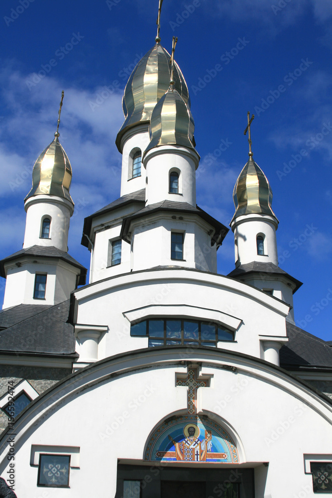 Church in the Ukrainian village. Buki, Kiev region, Ukraine.Orthodox church built in a modern style.
