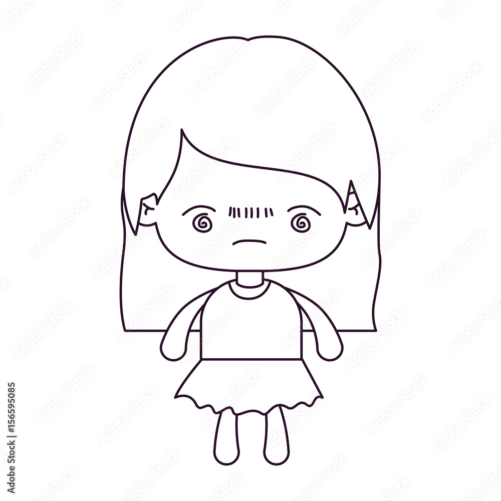 monochrome silhouette of kawaii little girl with straight hair and facial expression bored vector illustration monochrome silhouette of kawaii little girl with straight hair and facial expression bored vector illustration