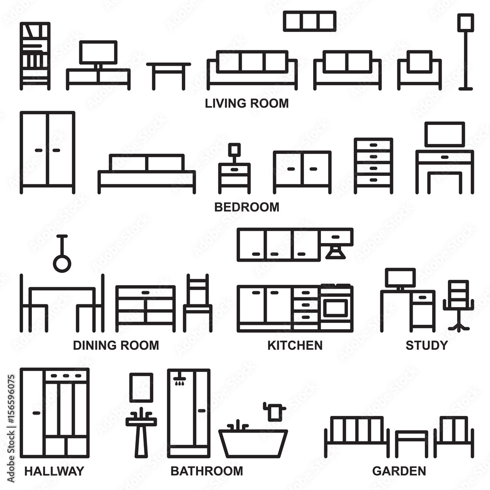 Vector furniture outline icons 3 Vector furniture outline icons 3