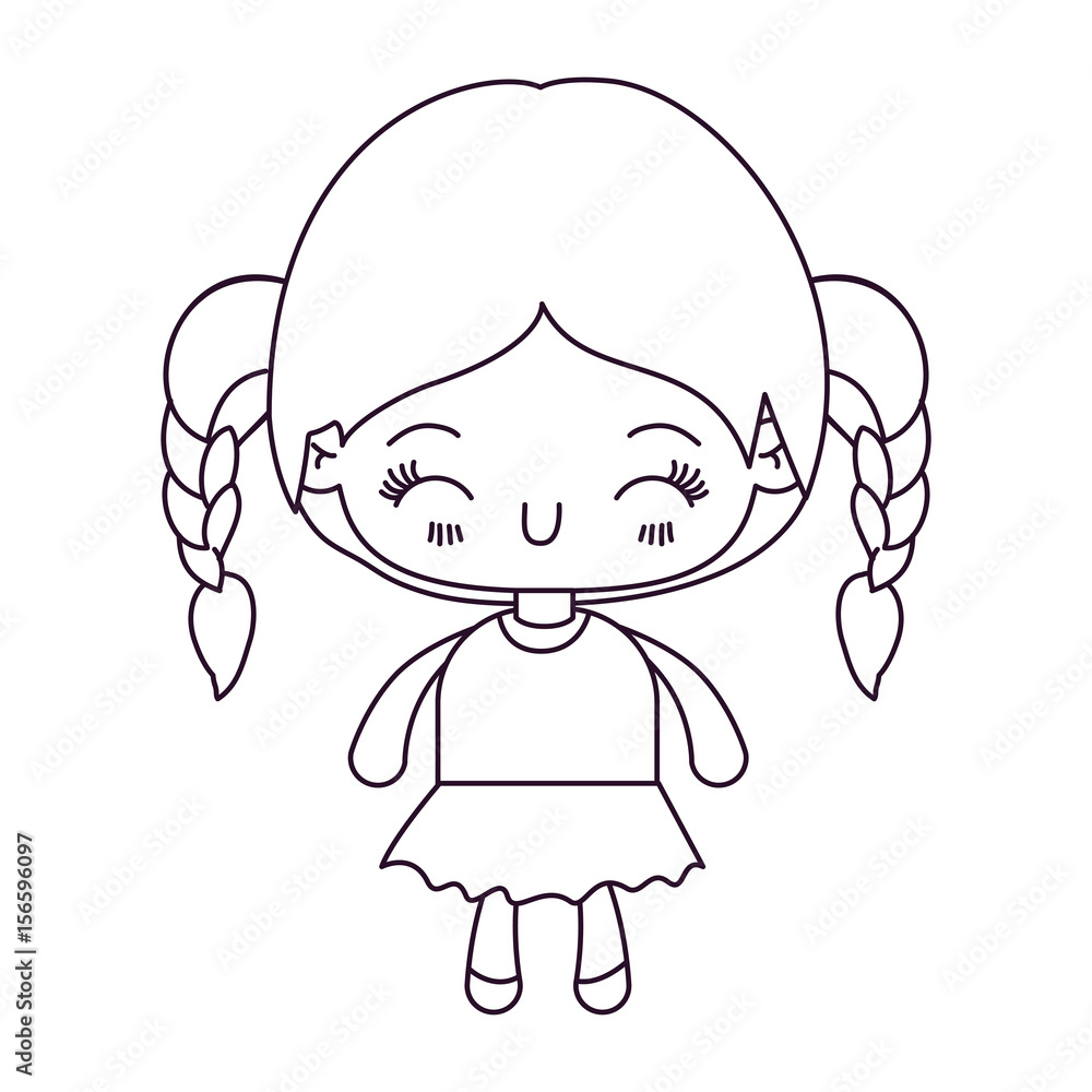 monochrome silhouette of kawaii little girl with braided hair and facial expression happiness with closed eyes vector illustration monochrome silhouette of kawaii little girl with braided hair and facial expression happiness with closed eyes vector illustration