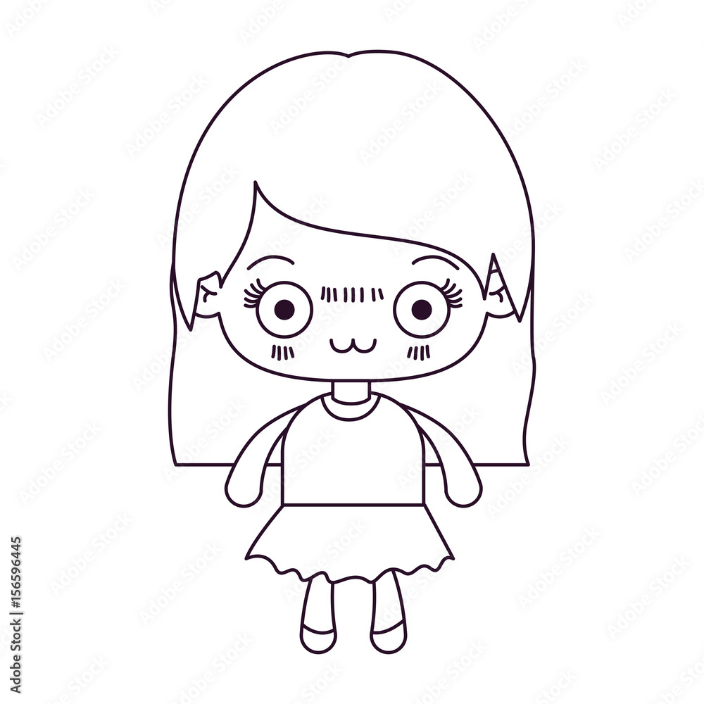 monochrome silhouette of kawaii cute little girl with straight hair and facial expression depressed vector illustration monochrome silhouette of kawaii cute little girl with straight hair and facial expression depressed vector illustration