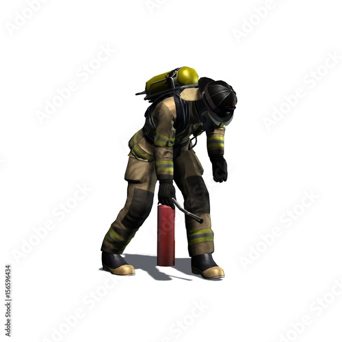 Firefighter with fire extinguisher - isolated on white background - 3D illustration © sabida