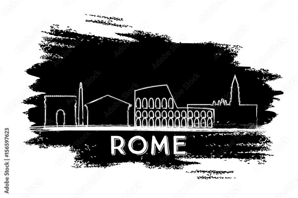 Rome Skyline Silhouette. Hand Drawn Sketch.