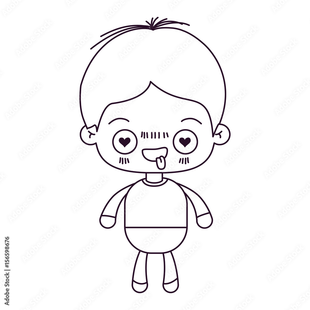 monochrome silhouette of kawaii little boy with facial expression in love vector illustration