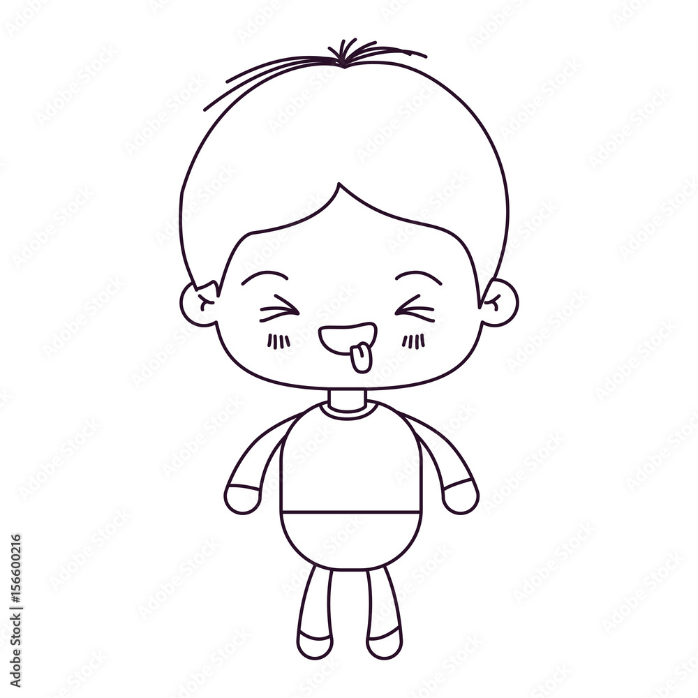 monochrome silhouette of kawaii little boy with facial expression funny with closed eyes vector illustration monochrome silhouette of kawaii little boy with facial expression funny with closed eyes vector illustration
