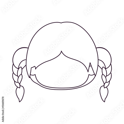 monochrome silhouette of faceless head of little girl with hair pigtails vector illustration