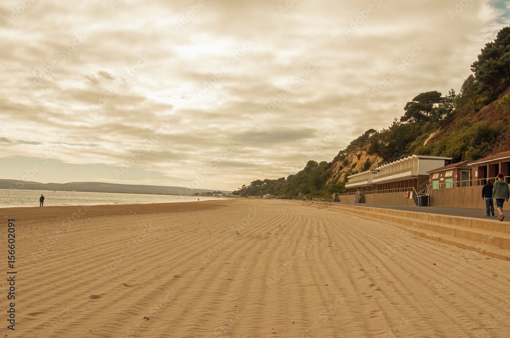 Fototapeta premium Evening sunshine on Bournemouth beach in Dorset, UK.