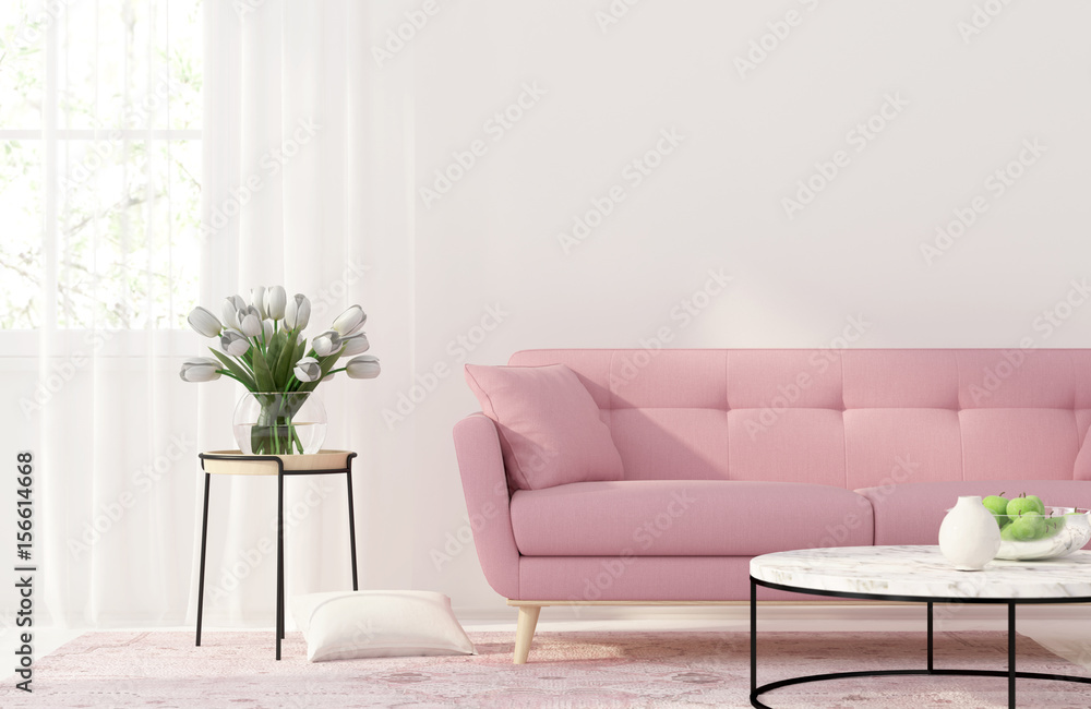 Living room with a pink sofa Living room with a pink sofa