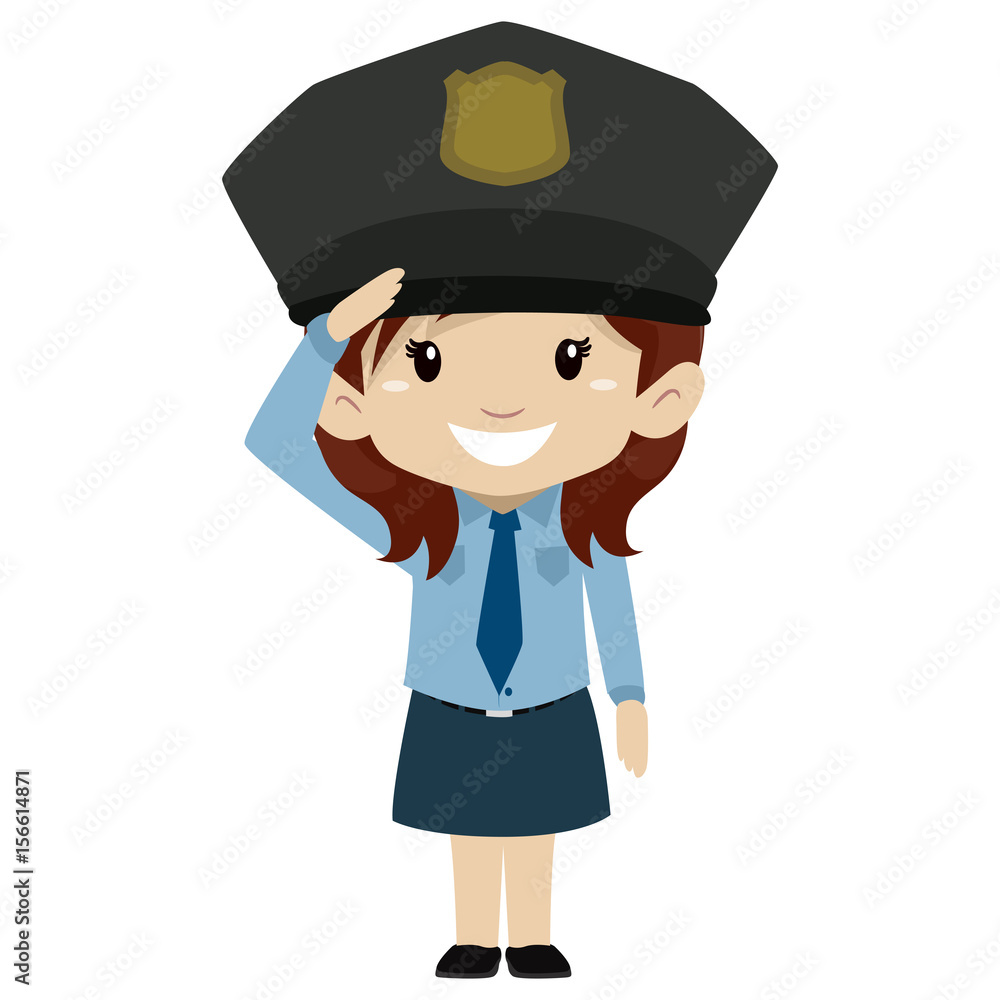 Vector Illustration of Police Kid Girl Hand Salute