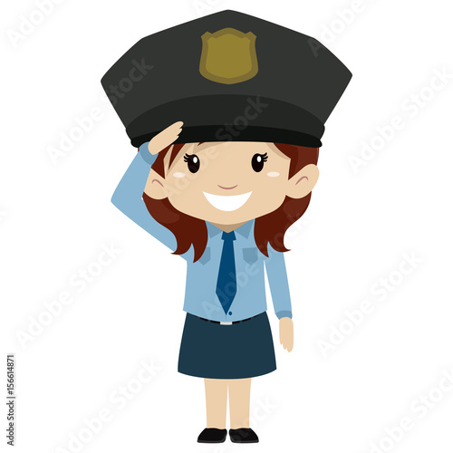 Vector Illustration of Police Kid Girl Hand Salute