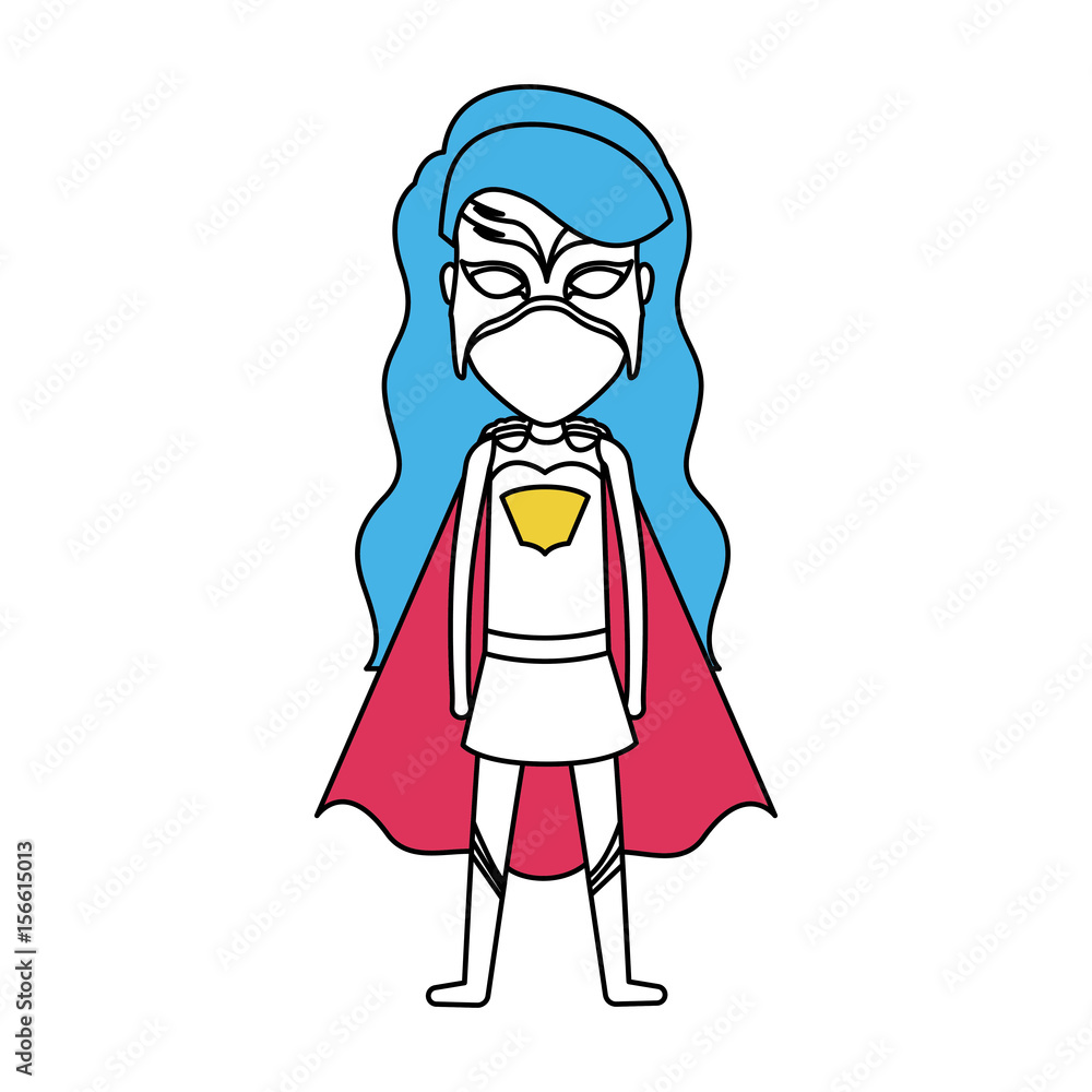 color silhouette with standing girl superhero with long hair vector illustration