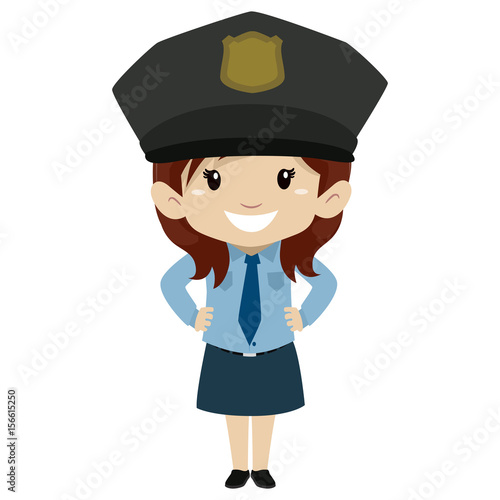 Vector Illustration of Little Girl wearing a Police uniform Hands on waist