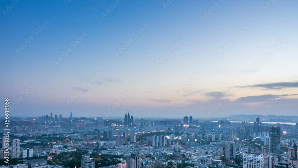 Time lapse: Scape aerial view of the Nanjing skyline from day to night rush hour,China Time lapse: Scape aerial view of the Nanjing skyline from day to night rush hour,China