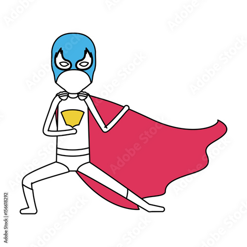 color silhouette with kid superhero in defensive pose vector illustration