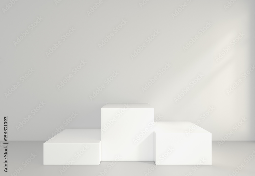 Fototapeta premium empty white room with a pedestal for presentation. 3d rendering.