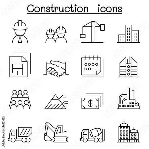 Construction icon set in thin line style