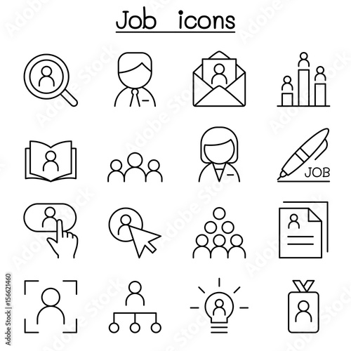 Job & Employment icon set in thin line style