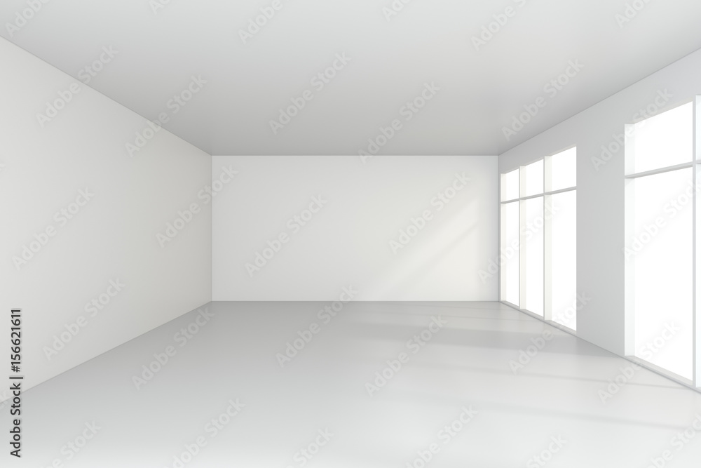 Obraz premium light white room and big window. 3d rendering.