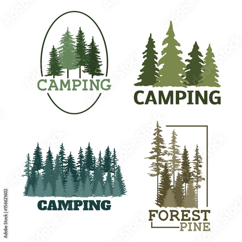 Tree outdoor travel green silhouette forest badge coniferous natural logo badge tops pine spruce vector.