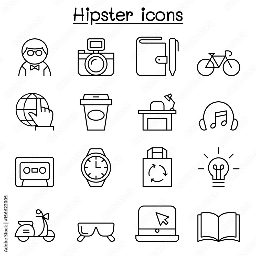 Fototapeta premium Hipster icon set in thin line style