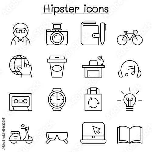 Hipster icon set in thin line style