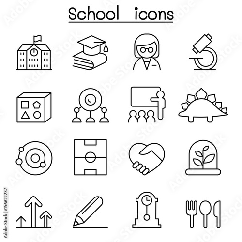 School & Education icon set in thin line style