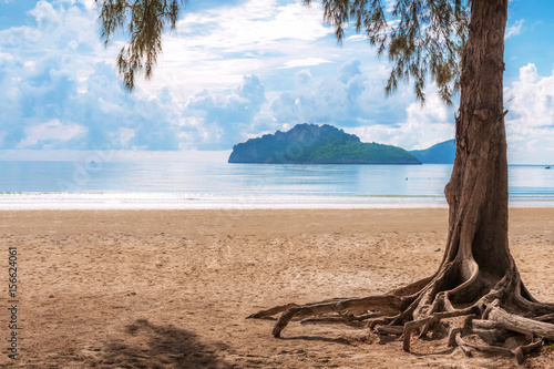 Sea and beach view with pine and island.In the morning  the calm sea wave.Locations Ao manao Prachuap Khiri Khan Thailand